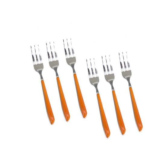 Picture of Stainless Steel Fork with Colored Handle, 6 Pcs - 14 Cm