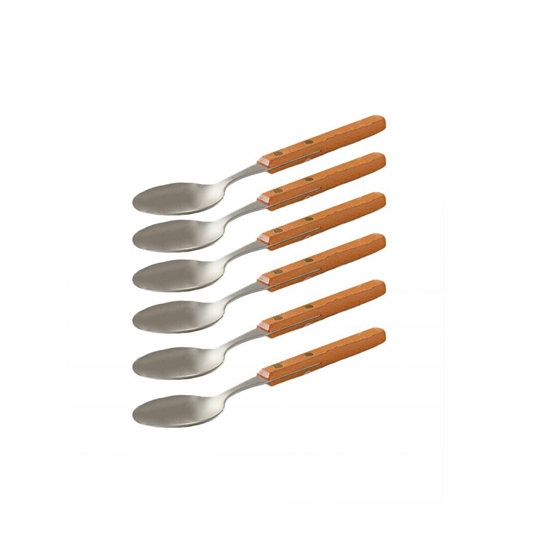Picture of Stainless Spoon with Wooden Handle, 6 Pcs - 20 Cm