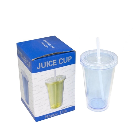 Picture of Plastic Water Cup with Straw - 15 x 10 Cm