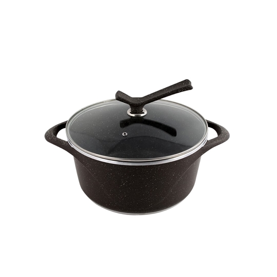 Picture of Black - Aluminium Cooking Pot with Glass Lid - 26 Cm