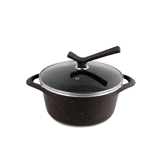 Picture of Black - Aluminium Cooking Pot with Glass Lid - 28 Cm