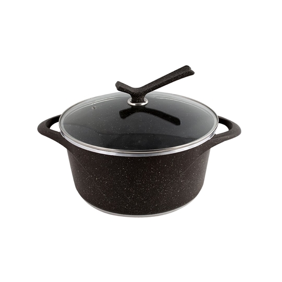 Picture of Black - Aluminium Cooking Pot with Glass Lid - 30 Cm