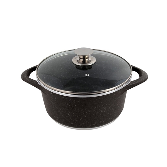 Picture of Black - Aluminium Cooking Pot with Glass Lid - 32 Cm