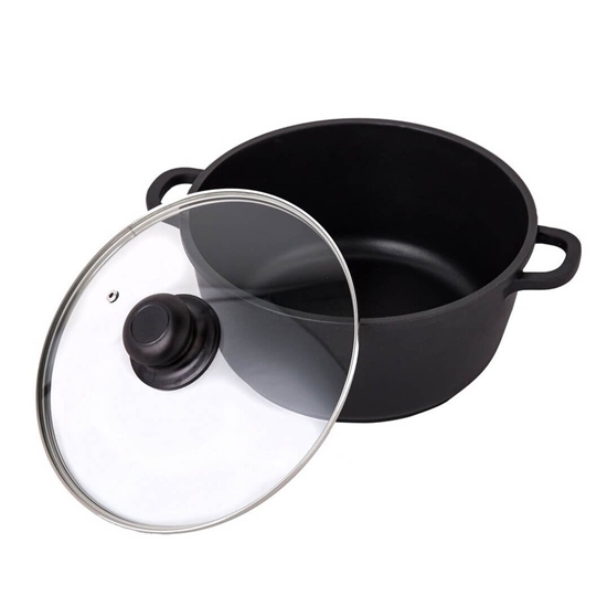 Picture of Black - Aluminum Cooking Pot with Glass Lid - 30 Cm