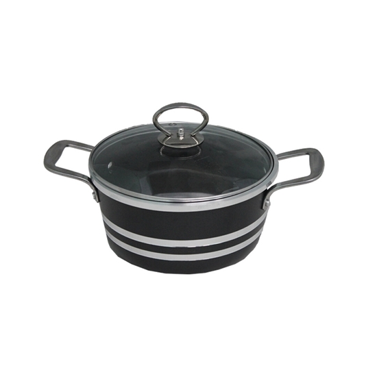 Picture of Black - Aluminum Cooking Pot with Glass Lid - 26 Cm