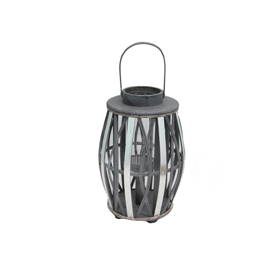 Picture of Black - Wooden & Glass Lantern - 33 x 21 Cm