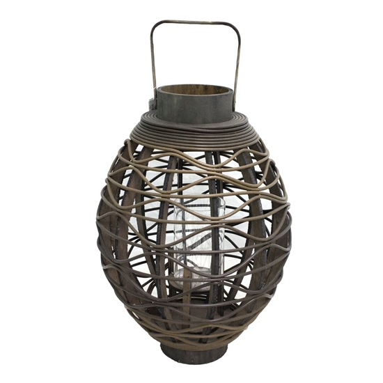Picture of Black - Wooden & Glass Lantern - 43 x 23 Cm