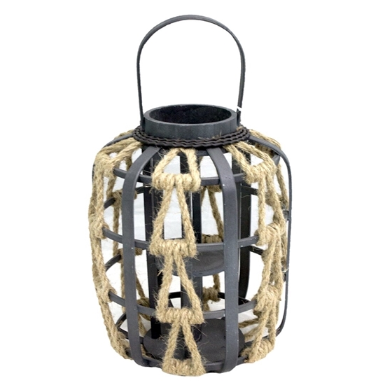 Picture of Black - Wooden & Glass Lantern - 40 x 26 Cm