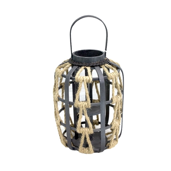 Picture of Black - Wooden & Glass Lantern - 33 x 23 Cm