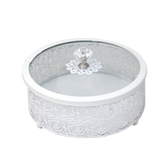 صورة White & Glass Circle Dessert Box with Lid - 20 x 6 Cm