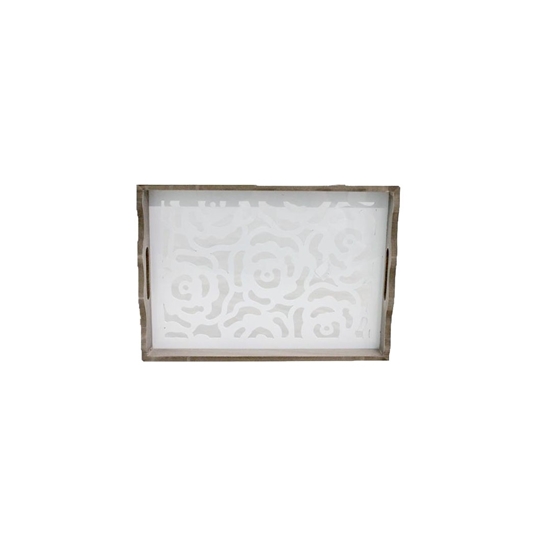 Picture of Wooden Serving Tray with Glass Insert - 35 x 25 x 4.5 Cm
