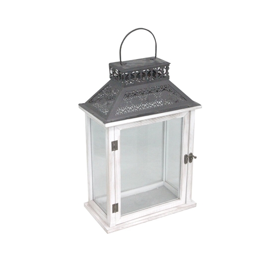Picture of White - Metal & Glass Lantern - 40 x 26 Cm