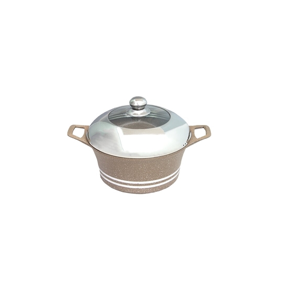 Picture of Beige - Aluminum Cooking Pot with Glass Lid - 20 Cm
