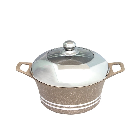 Picture of Beige - Aluminum Cooking Pot with Glass Lid - 24 Cm