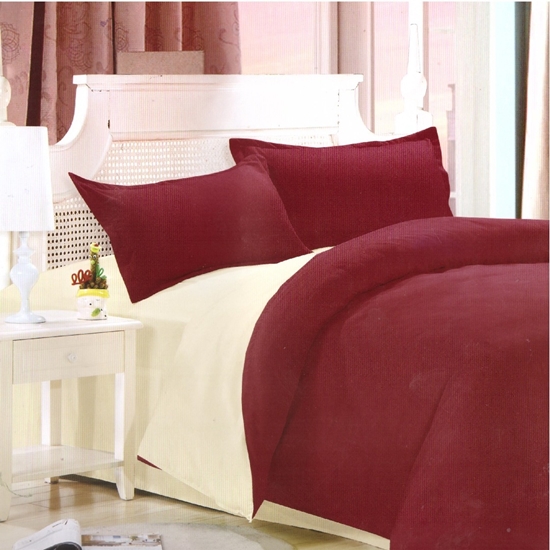 Picture of Single - Cotton & Polyester Double Face - Red & Beige - Fitted Sheet, Duvet, Pillowcase