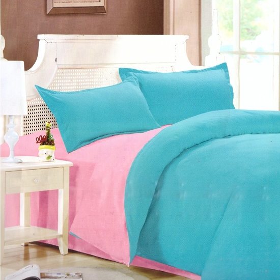 Picture of Single - Cotton & Polyester Double Face - Turquoise & Pink - Fitted Sheet, Duvet, Pillowcases