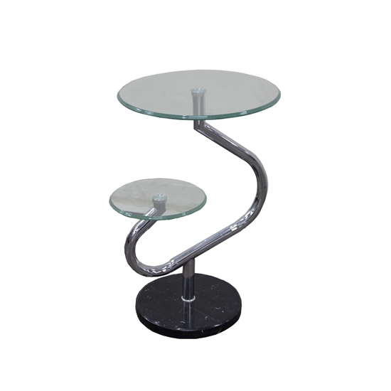 Picture of Portable Glass Side Table Living Room Sofa Side Snack End Tables on Casters Wheels, Black & Silver