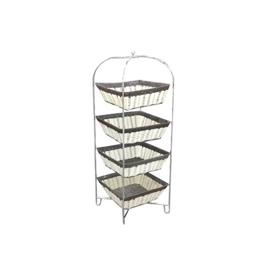 Picture of Free Standing 4 Tier Rattan Basket Vegetable Rack - A Practical Addition To Your Kitchen - 90 X 30 CM