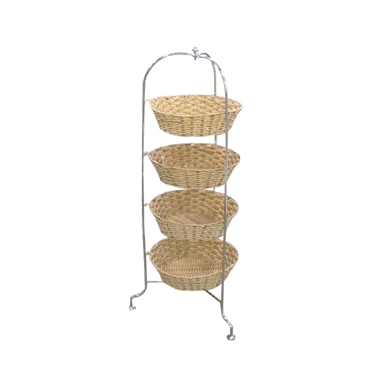 Picture of Free Standing 4 Tier Rattan Basket Vegetable Rack - A Practical Addition To Your Kitchen - 90 X 30 CM