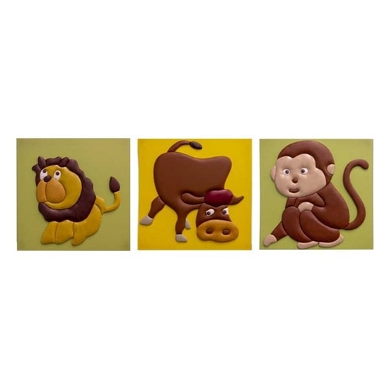 Picture of Set of 3 Cute 3D Animals Pictures (Lion, Dog, Monkey) 48 x 48 CM