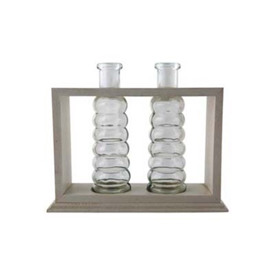 Picture of 2 Flower Vases In a Wooden Frame - 21 x 18 x 6 Cm