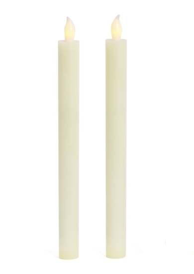 Picture of Ivory Flameless Taper Candles, Warm White LEDs, Set of 2, Plastic - 21 Cm