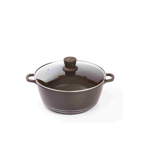 Picture of Brown - Aluminium Cooking Pot with Glass Lid - 26 Cm