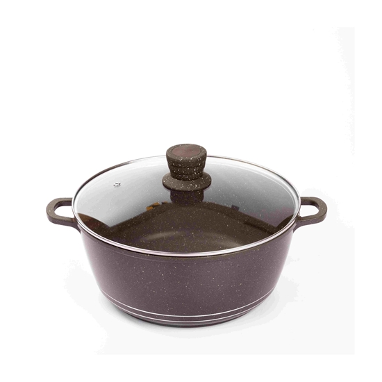 Picture of Brown - Aluminium Cooking Pot with Glass Lid - 28 Cm