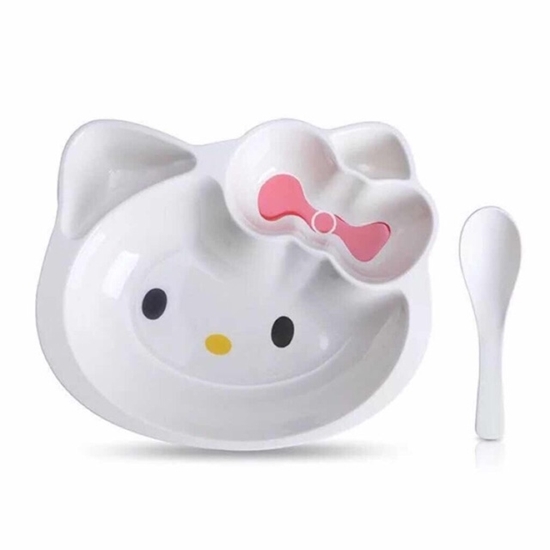 Picture of WHITE HELLO KITTY BAMBOO PLATE SET - 24 x 20 x 4 Cm