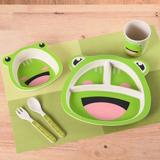 صورة مجموعة أدوات المائدة للأطفال من الخيزران - 23 × 21 × 9 سم