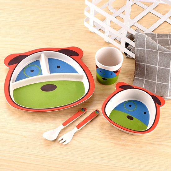 صورة مجموعة أدوات المائدة للأطفال من الخيزران - 23 × 21 × 9 سم