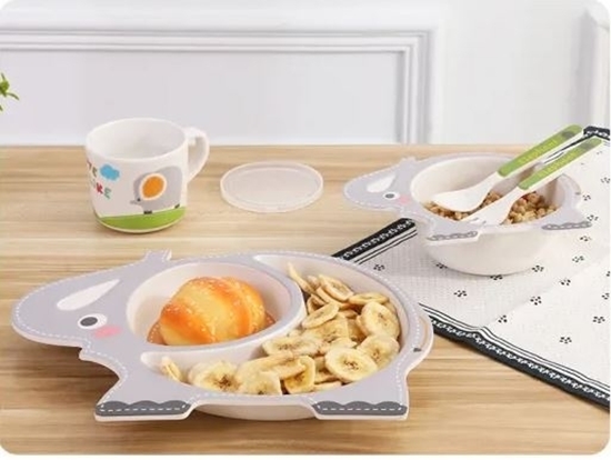 صورة مجموعة أدوات المائدة للأطفال من الخيزران - 26 × 21 × 7 سم