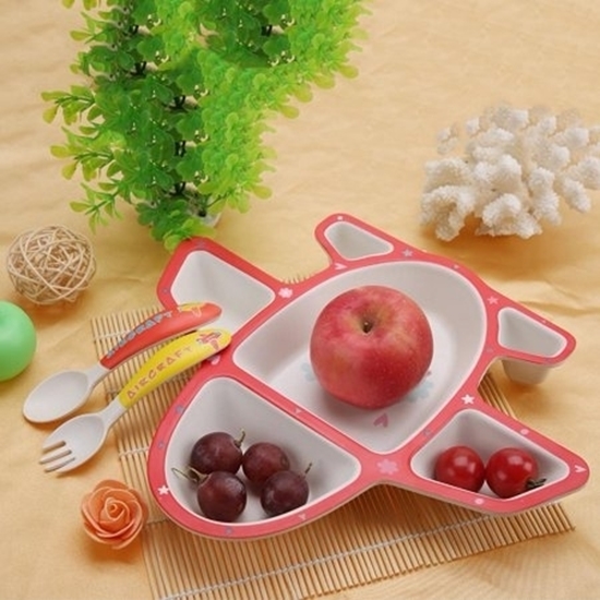 صورة مجموعة أدوات المائدة للأطفال من الخيزران - 30 × 26 × 4 سم
