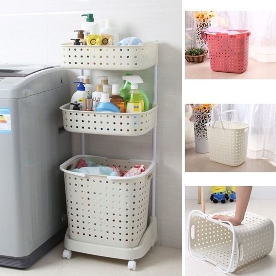 Picture of Multi Tier Laundry Basket with Wheels - 113 x 39 Cm