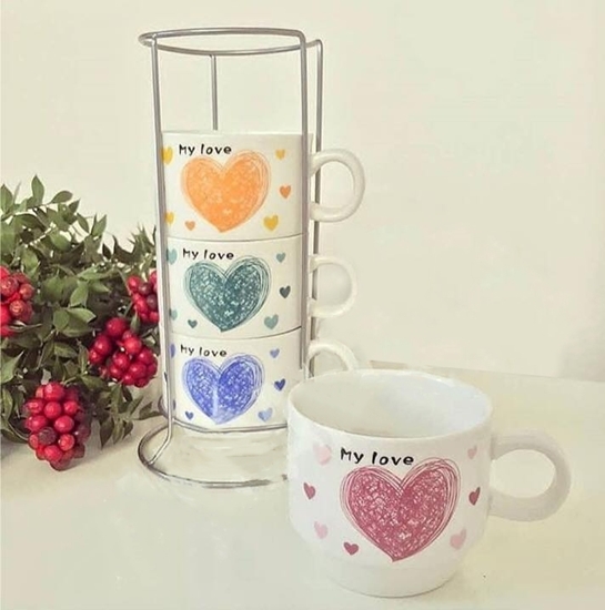 Picture of Tea Cups in Stand, 4pcs - 8 x 25 Cm