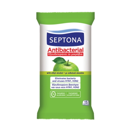 Picture of Septona - Antibacterial Wipes Green Apple - 15 PCs