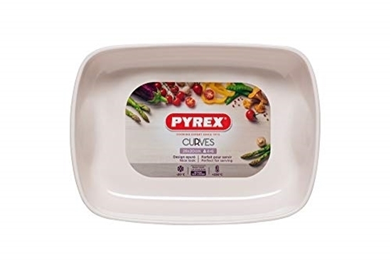 Picture of Pyrex - Curves Rectangular Baking Tray, Ceramic, Cream - 28 Cm