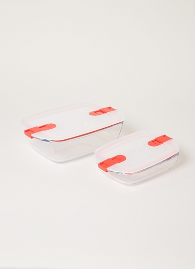 Picture of Pyrex - Rectangular Clear Glass container 2.5L, 0.8L/Set of 2 - 28 x 20 x 8.1 Cm // 23 x 15 x 3.2 Cm