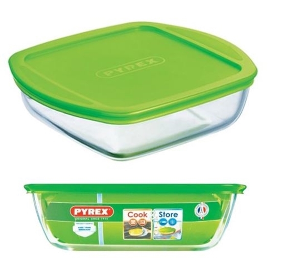 Picture of Pyrex - Cook & Store Square Dish with Green Lid, 0.35 L - 14 x 12 x 4 Cm