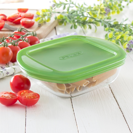 Picture of Pyrex - Cook & Store Square Dish with Green Lid, 0.35 L - 14 x 12 x 4 Cm