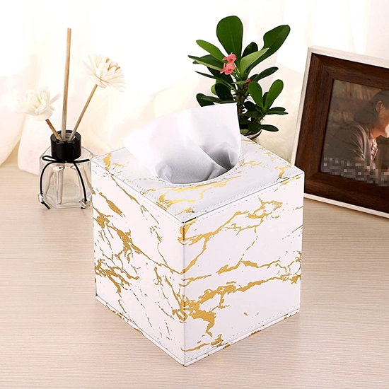 Picture of Leather Tissue Paper Box - 13 x 13 x 14 Cm