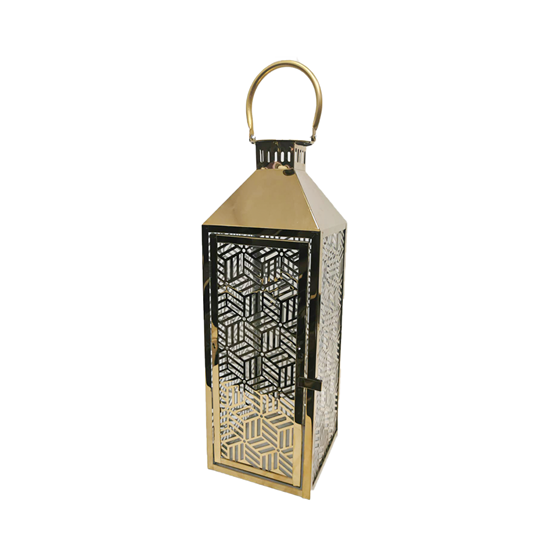 Picture of Gold - Matal & Glass Lantern - 18 x 18 x 48 Cm