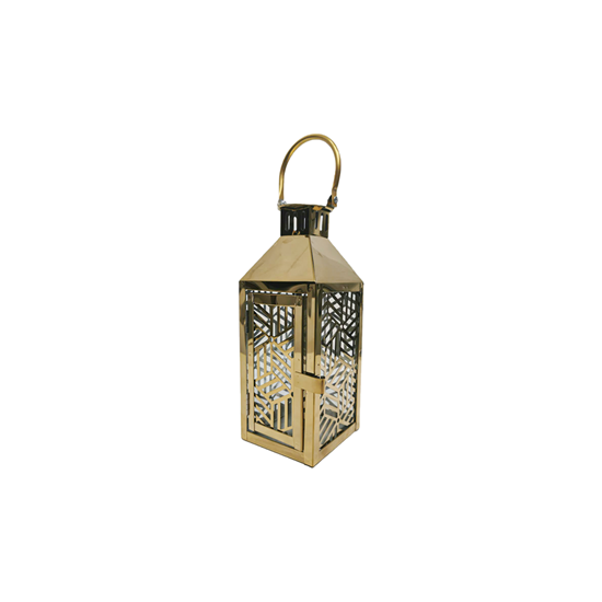 Picture of Gold - Matal & Glass Lantern - 10 x 10 x 22.5 Cm