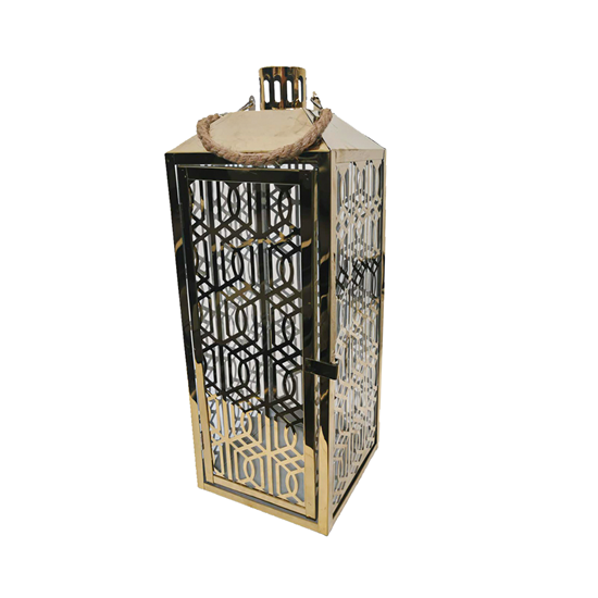 Picture of Gold - Matal & Glass Lantern - 18 x 18 x 48 Cm