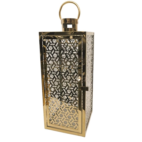 Picture of Gold - Metal & Glass Lantern - 18 x 18 x 48 Cm