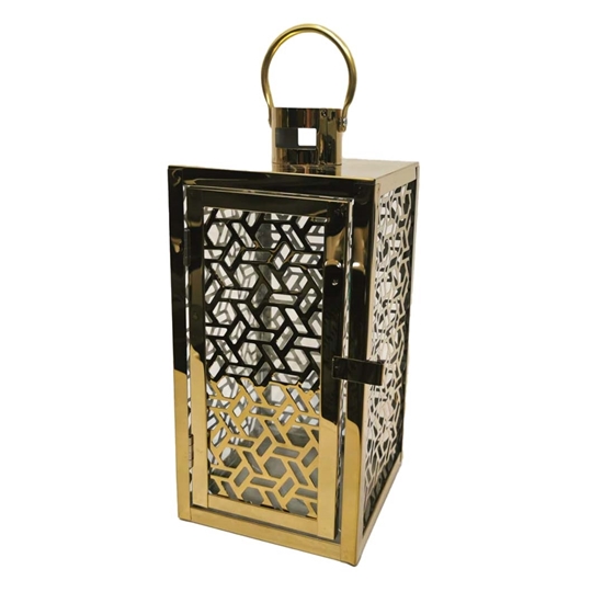 Picture of Gold - Metal & Glass Lantern - 14 x 14 x 35 Cm