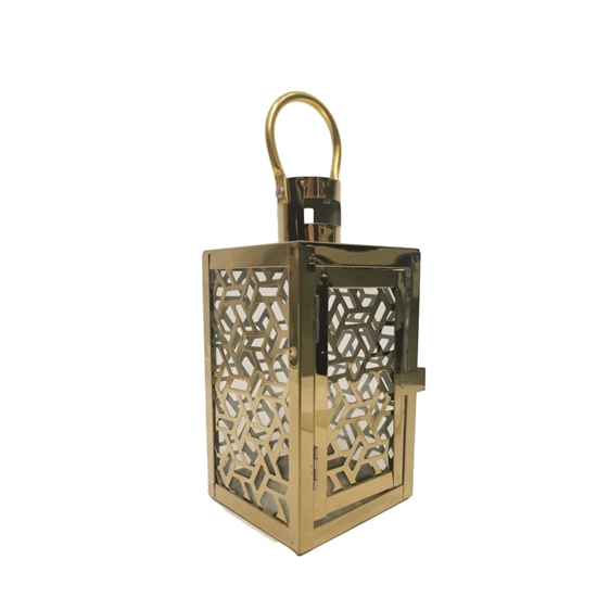Picture of Gold - Metal & Glass Lantern - 10 x 10 x 22.5 Cm