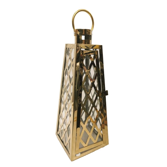 Picture of Gold - Metal & Glass Lantern - 14 x 14 x 35 Cm