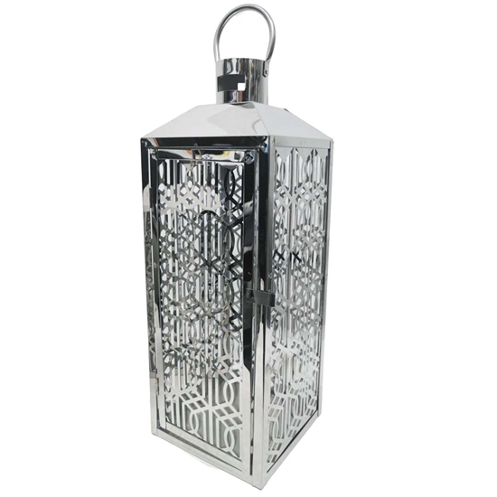 Picture of Silver - Metal & Glass Lantern - 18 x 18 x 52 Cm