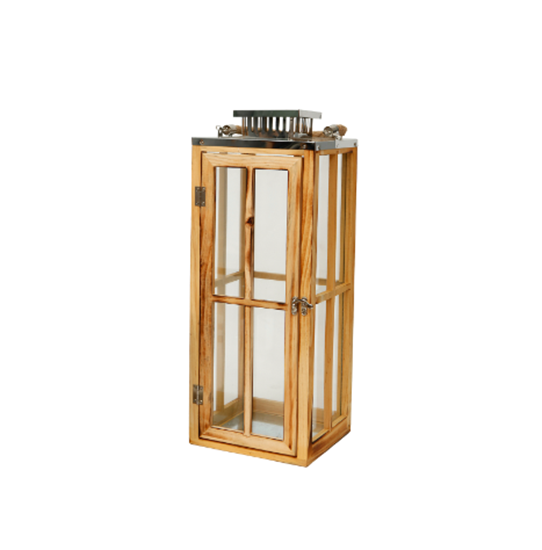 Picture of Wood & Glass Lantern - 18.5 x 18.5 x 49 Cm
